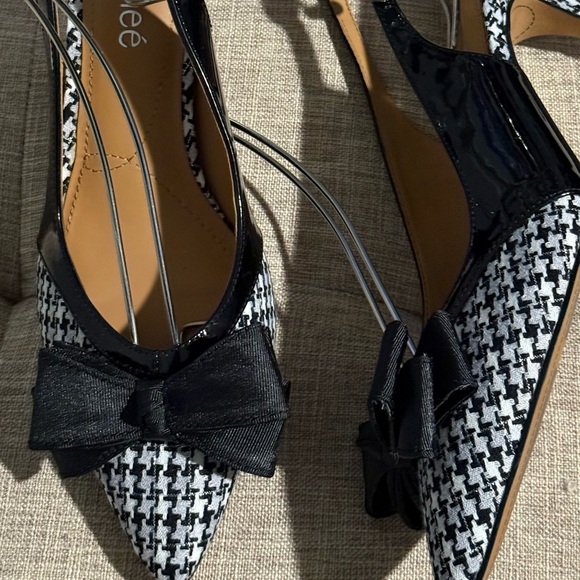 Heels Shoes Pumps Houndstooth Sling Back J Renee Women Sz 8.5 Narrow Church - Picture 2 of 8